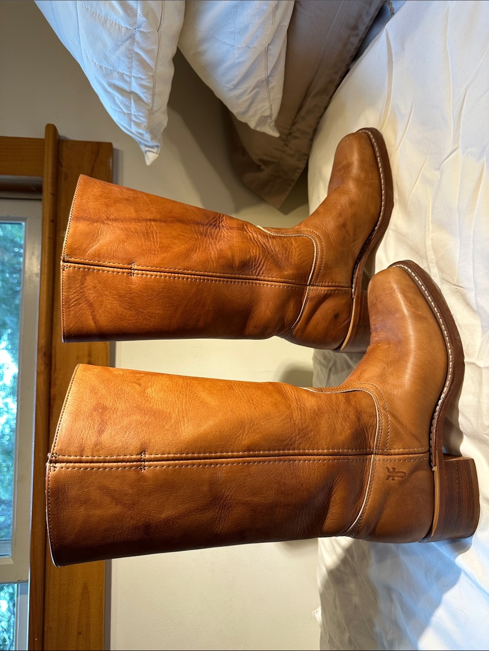 Frye Tall Leather Boots in Cognac Brown
